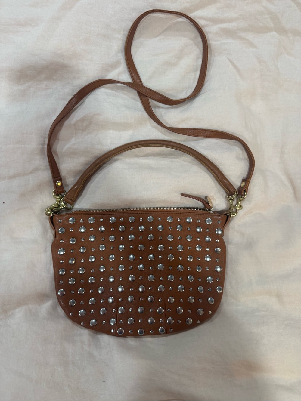 Clare V Brown Studded Leather Crossbody Bag